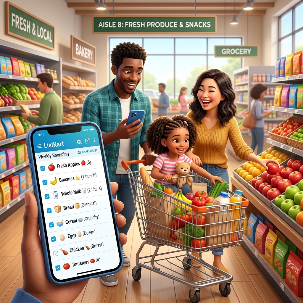 Family using shared grocery list app